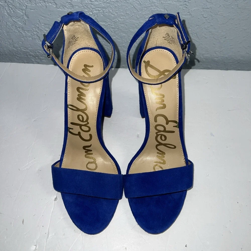 Sam Edelman Womens Yaro Sandal 7.5 RoyalBlue Suede Chunky Heel Ankle Strap Party